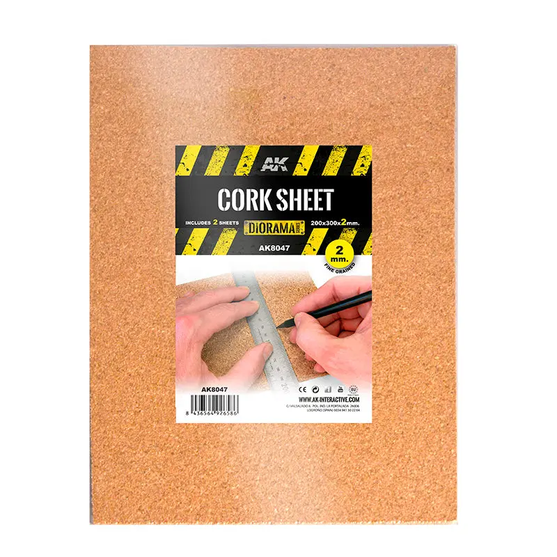 AK Interactive Cork Sheets - Fine Grained - 200 X 300 X 2mm (2 Sheets)