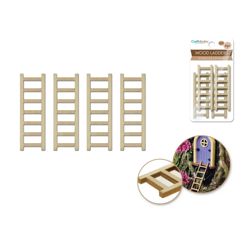 Laser-Cut Wood Ladders - 4" X 1 1/4" - 2pc