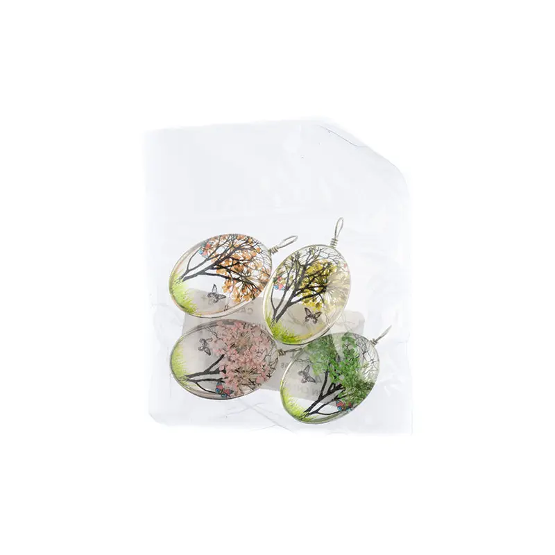 Dried Flower Glass Pendants Assorted Colors  22x30mm