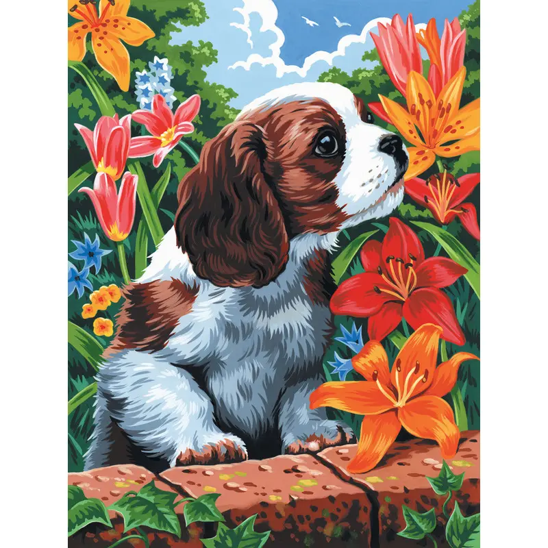 Painting By Number Artist Canvas Series, Small - Puppy & Flowers
