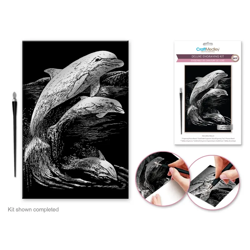 Craft Medley Kit: Deluxe Engraving Art DIY Kit Metallic~ Dolphin Family