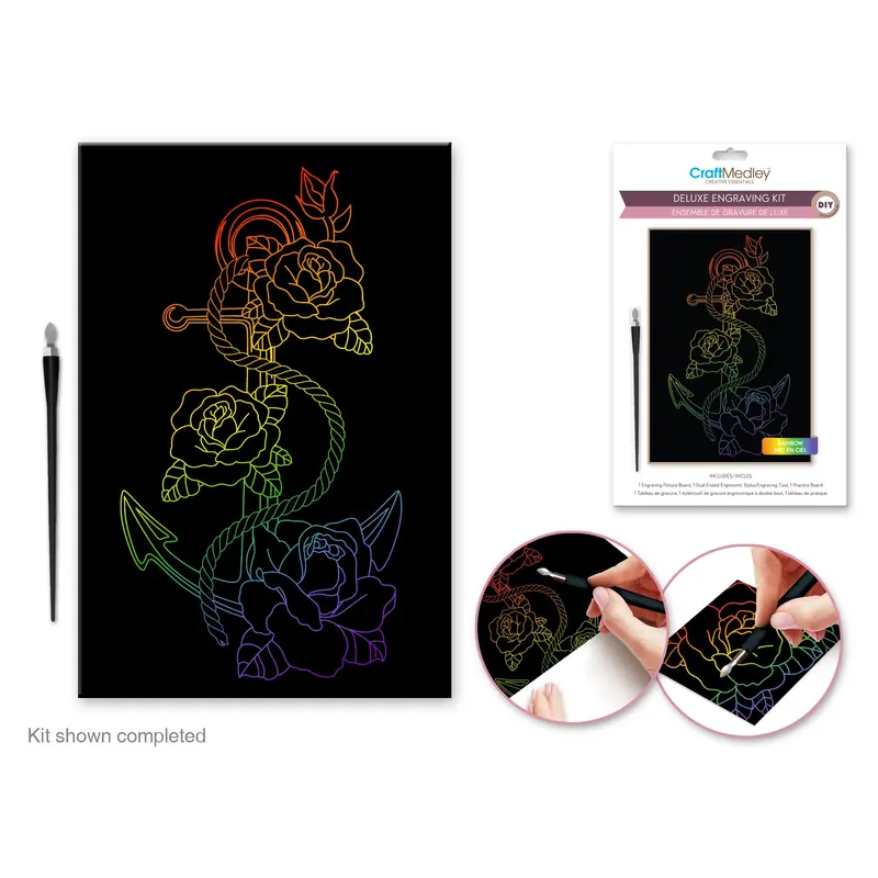 Craft Medley Kit: Deluxe Engraving Art DIY Kit Rainbow~ Rose Anchor