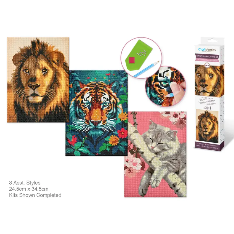 Craft Medley Kit: Diamond Art 11.8"x15.7" w/Gems+Tools Cat World