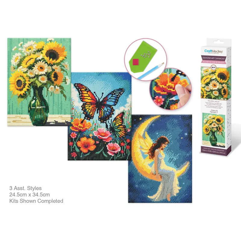 Craft Medley Kit: Diamond Art 11.8"x15.7" w/Gems+Tools Fairy Garden