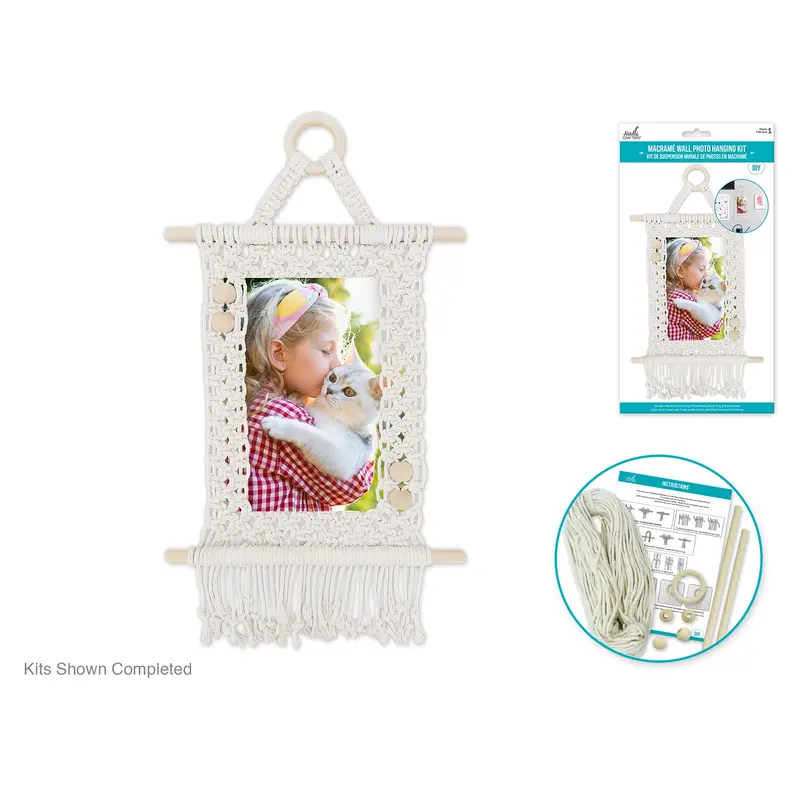 Needlecrafters: DIY Macram Wall Photo Hanging Kit w/Wood Dowels A) Ecru