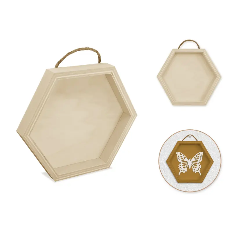Wood Craft: 5" DIY Shadow Box w/Jute Hanger Hexagon